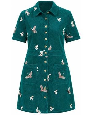 Yumi' Crane Embroidered Shirt Dress - Green