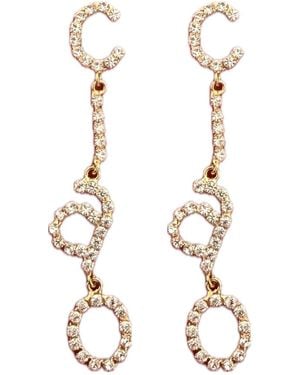 Achala Handcrafted Neutrals Crystal Ciao Drop Earrings With Pavé Crystals - Metallic