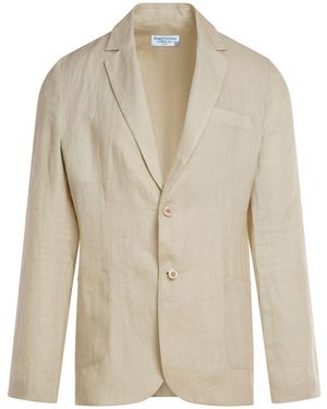 Haris Cotton Neutrals Solid Lapel Neck Linen Blazer - Natural