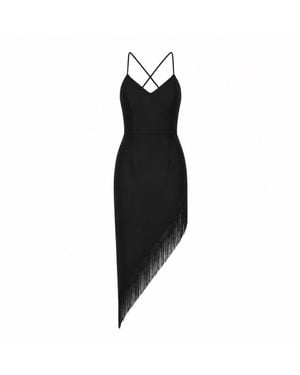 Nomi Fame Ondine Dress With Asymmetric Skirt And Beaded Fringes - Black