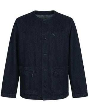 Modenaire Collarless Jacket Relaxed Fit Structured Utility - Blue