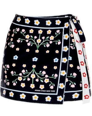 Jessie Zhao New York Swim Cover Up Skirt-Night Garden - Black