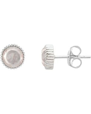 Auree Barcelona Silver October Birthstone Stud Earrings Rose Quartz - Metallic