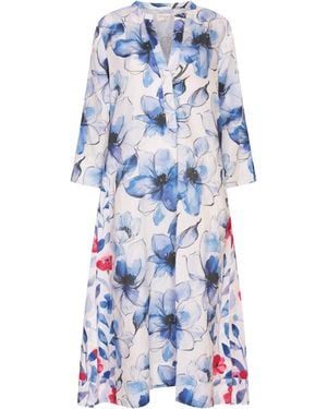 NoLoGo-chic Ice Flower Mixed Print Kaftan Linen - Blue