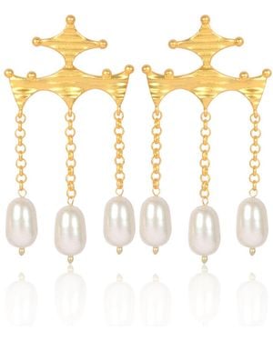 Lila Rasa Pearl Bead Drop Earrings - Metallic