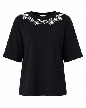 Exquise Lexaa Embellished Short Sleeve Knit T-Shirt - Black