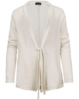 Conquista Neutrals Sand Open Front Linen Cardigan - White