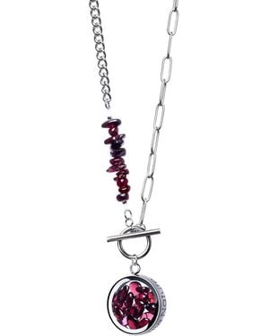 My Little Nature Garnet Birthstone Necklace With Beaded Chain And Charm - White