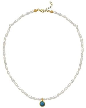 LINYA JEWELLERY Cosmic Small Pearl Zodiac Necklace Birthstone - Metallic