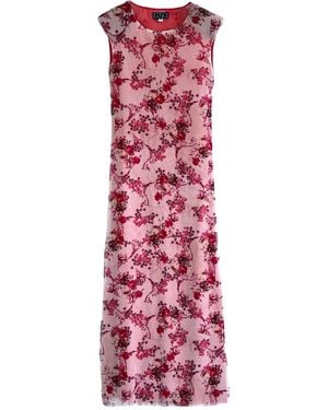 L2R THE LABEL Shoulder Pad Printed Mesh Dress - Purple