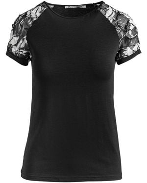Conquista Top With Net Jacquard Sleeves - Black