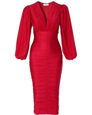 AGGI by HALEWSKI Gloria Long Sleeve Draped Dress - Red