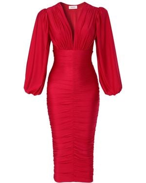 AGGI by HALEWSKI Gloria Long Sleeve Draped Dress - Red