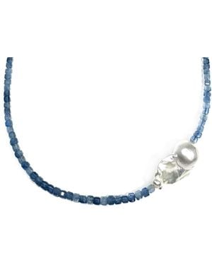 Rachel Nathan Mini Beaded: Santa Ana Aquamarine & Baroque Pearl Necklace - Blue