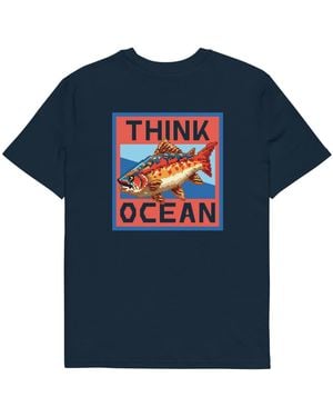 Anchor and Crew Think Ocean Fish Pixel Art Organic Cotton T-Shirt - Blue