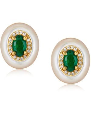 Janus Edinburgh Snake Eye Vermeil Mother Shell Pearl Earrings - Green