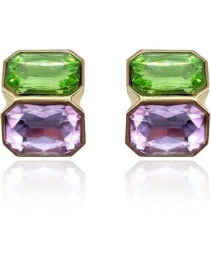 Michael Nash Jewelry Clara Peridot And Light Amethyst Double Stone Clip Earrings - Green