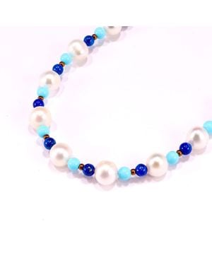 Mineralgems•Studio Pearl Necklace With And Lapis Lazuli Beads - Blue