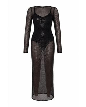 AMAANALUX Sequin Sheer Long Sleeve Maxi Dress - Black