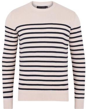Paul James Knitwear Neutrals Lightweight Cotton Allen Striped Breton Jumper - Grey