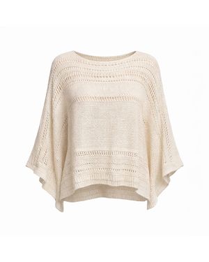 Haris Cotton Neutrals Knitted Cropped Poncho Ecru - Natural