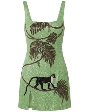 Oceanus St. Barth Hand-Beaded Crystal Dress - Green
