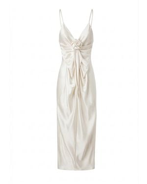 Belsize25 Rosa Series – Acetate Draped Dress With Handmade Rose Detail - White