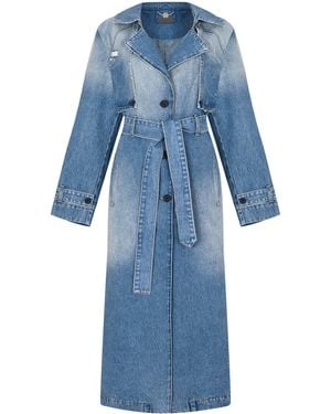 Gov Denim Oversized Denim Trench Coat - Blue