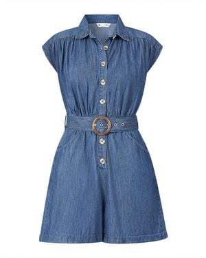 Yumi' Chambray Cotton Playsuit - Blue