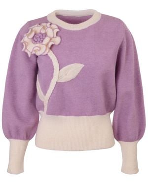 Saachi Ruffled Bloom Pullover Jumper - Purple