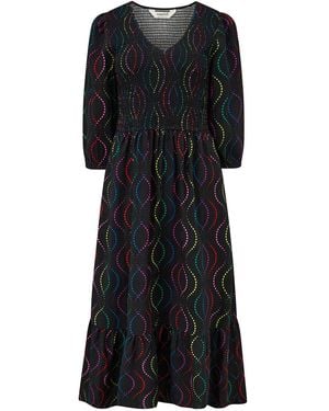 Sugarhill Magdalene Shirred Midi Dress, Dotted Waves - Black