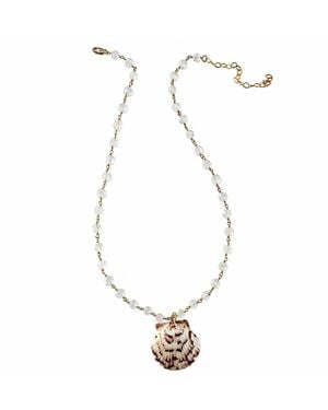 Heather Hawkins Jewelry Short Scallop Shell Coin Gemstone Necklace - Metallic