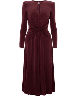 Nissa Crystal-Detail Midi Dress Bordeaux - Purple