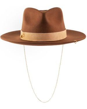 Shaded the Label Hendra Wool Fedora Hat With Sterling Jewellery - Brown
