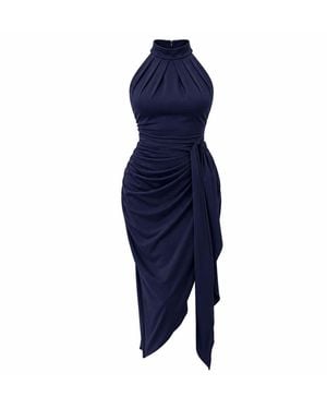 Girl In Mind Priya Tie Waist Halter Neck Midi Dress - Blue