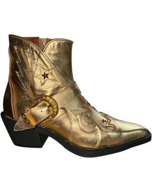 Any Old Iron Golden Fancy Nancy Leather Ankle Boots - Brown