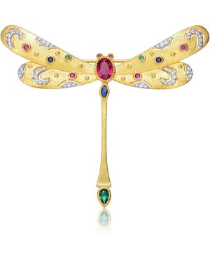 Genevive Jewelry Rhodium Plated & Plated With Multi-Color Cubic Zirconia Floral Pin - Yellow