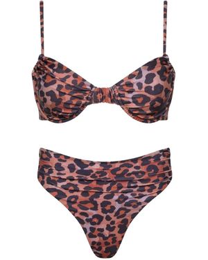 Playaluxe Capri Ruched Underwire High Waist Bikini Set Leopard - Red