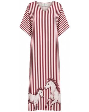 DHARA SHETH DUBAI Equestrian Horse Inspired Print Kaftan Maxi Dress With Side Slit - Purple