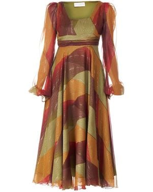 Sofia Tsereteli Long Silk Dress In Multicoloured Patch - Brown
