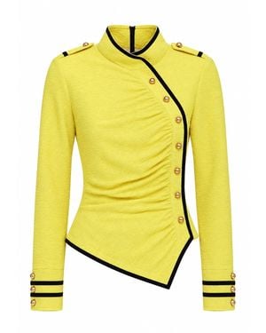 Julia Allert Fitted Asymmetrical Ruched Long Sleeve Blouse – - Yellow