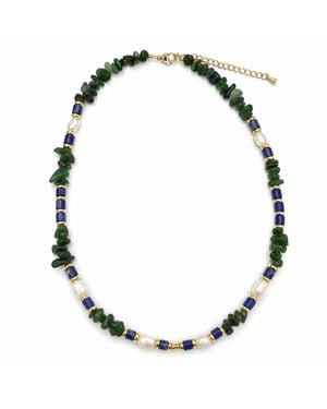 Angel Barocco Gemstone, Cobalt & Baroque Pearl Beaded Necklace - Black
