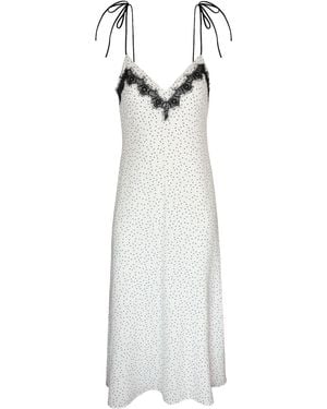 2KStyle Caroline Lace-Trimmed Polka-Dot Slip Midi Dress - White
