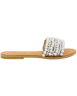 OhSun Neutrals Jolie Raffia & Pearl Slides - White