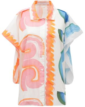 Julia Allert Summer Cotton Short-Sleeve Shirt With Artistic Print - Orange