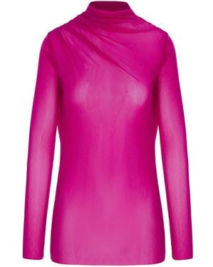 concept A trois Tulle Blouse With Ruffles And Long Sleeves - Pink