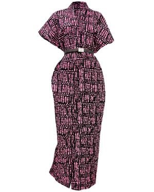 Chuks Collins Ajah Collection: Peach Print Long Dress - Purple