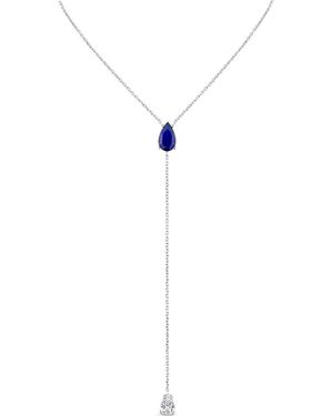 SALLY SKOUFIS Pure Lariat With Natural Lapis Lazuli & Made Cz Diamond Stimulant - White