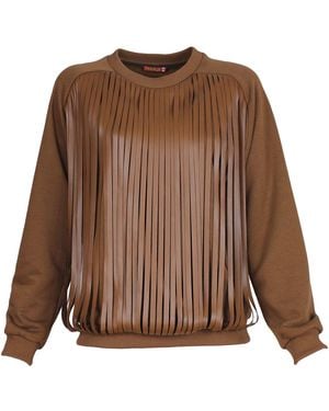 Lalipop Design Walnut Sweatshirt With Laser-Cut Vegan Leather Fringes - Brown