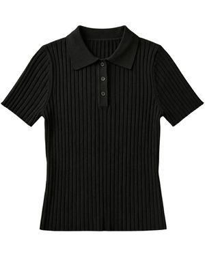 Harmain Leathers Ltd The Classic Ribbed Knit Polo Shirt - Black